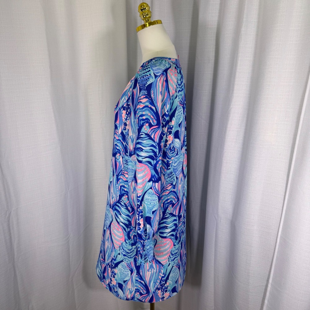 NWOT Lilly Pulitzer Brynle Dress Medium Blue Pink Long Sleeve Shift Resortwear - Picture 5 of 16